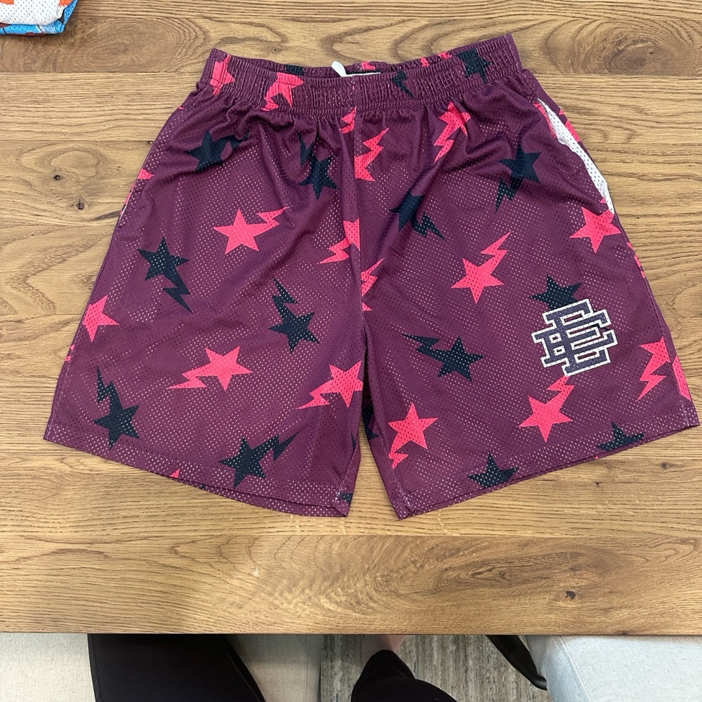 Eric Emanuel Burgundy and Pink Star Athletic Shorts